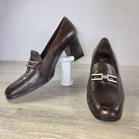 AEROSOLES Shoes - Aerosole Womens Brown Leather Loafers Shoes Sz 11B Office Pumps Block Heels